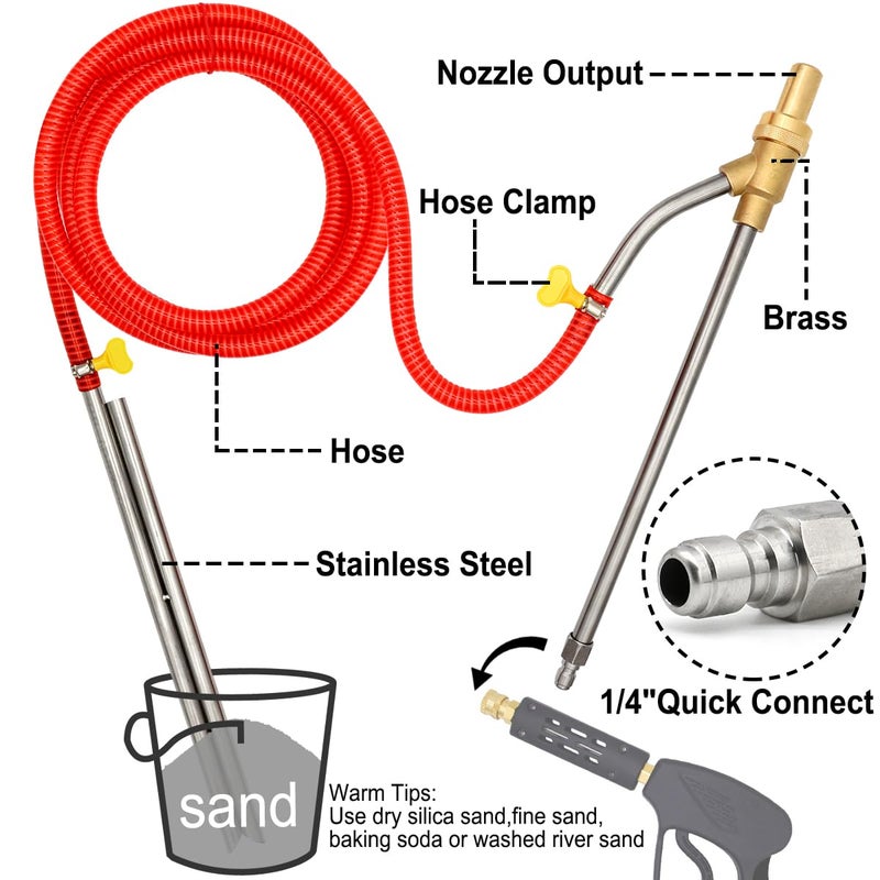 Angela&Alex Pressure Washer Sandblasting Kit, 5000 PSI Wet Sandblaster Attachment, Power Washer Sandblasting with Replacement Ceramics Nozzle, 1/4 Inch Quick Disconnect Sandblasting Kit - Image 4